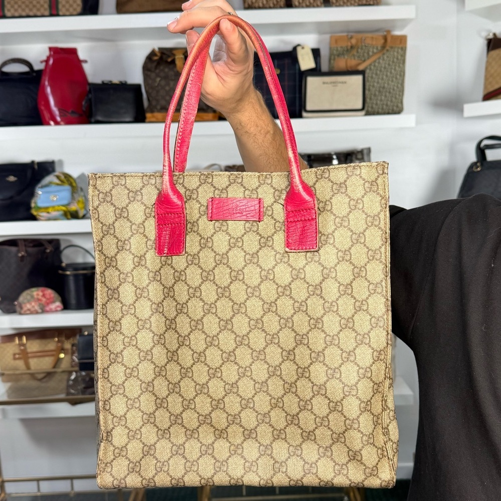 Gucci Supreme Pink Trim Tote